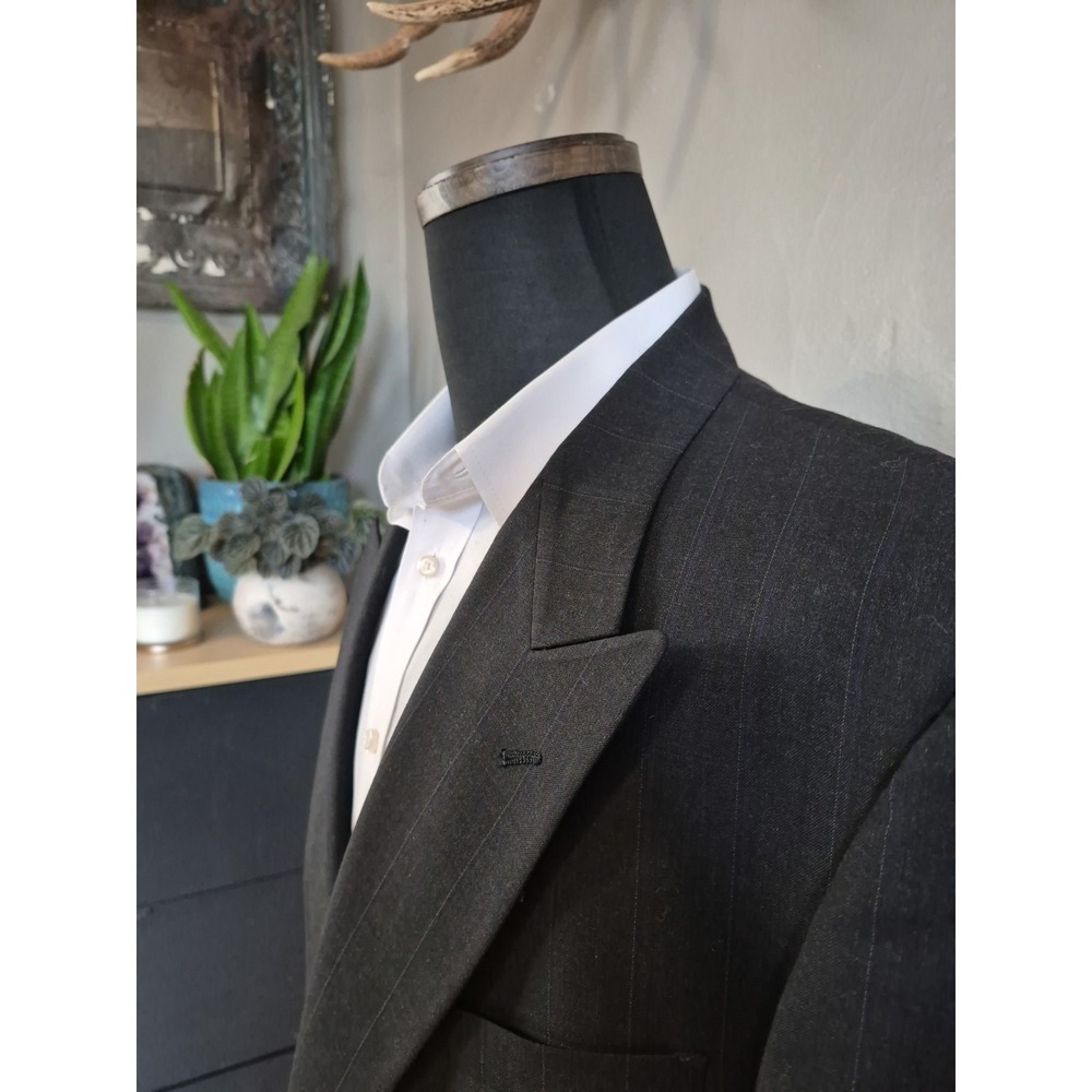 Nino Cerruti Men Wool Double Breasted Blazer 44L Gray Stripe Sport Coat N503